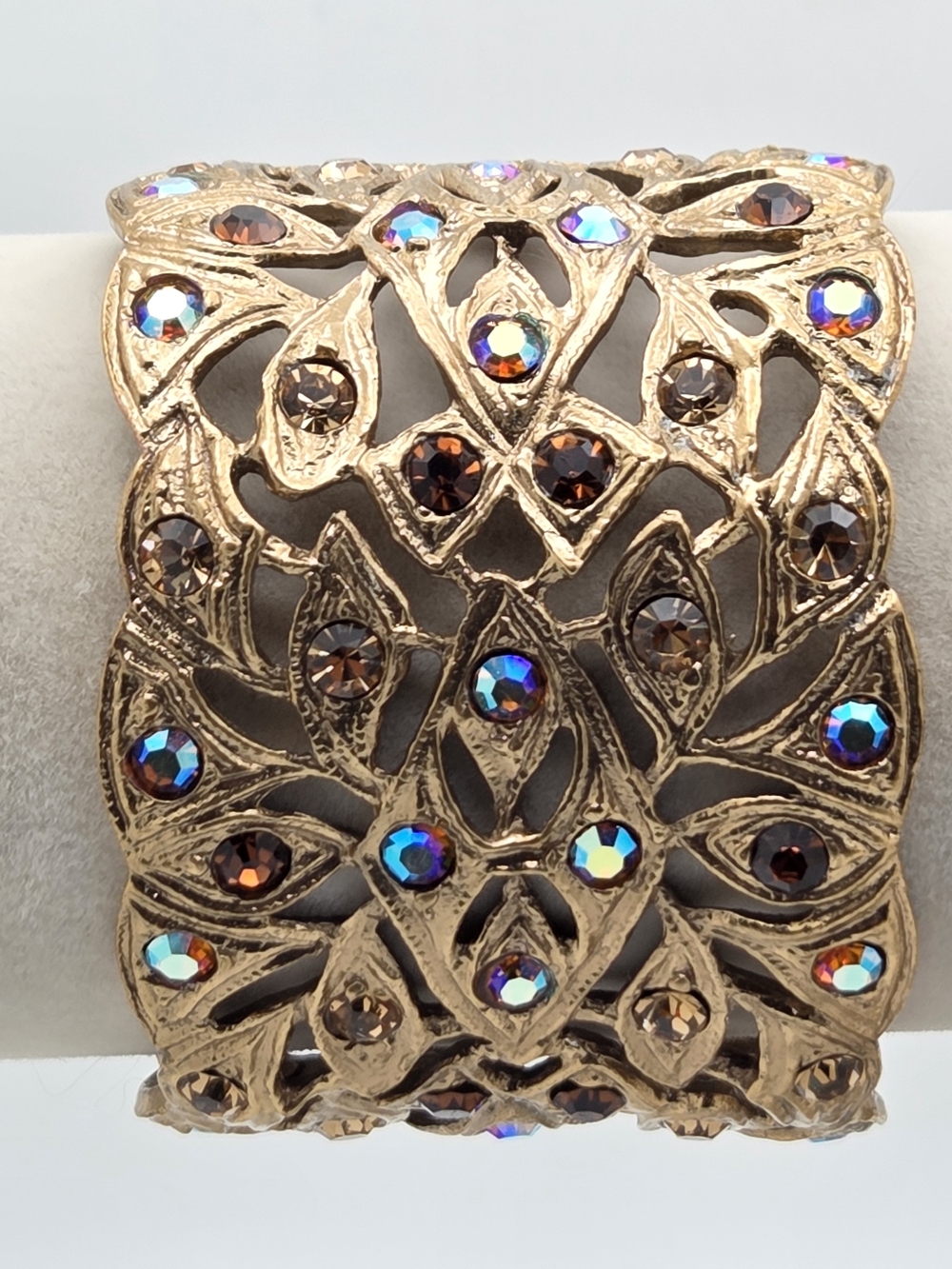 Vtg TARA of Fifth Avenue Aurora Borealis Gold Tone Cuff Bracelet